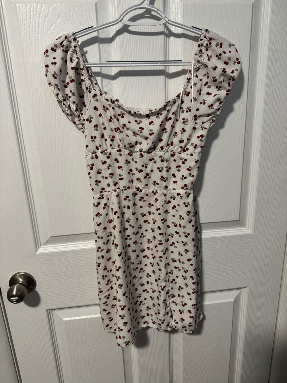 Aeropostale White Cherry-Print Short Puff-Sleeve Dress